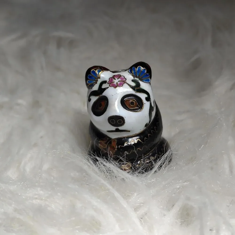 VTG Chinese Cloisonne Mutli Colored Floral Pattern Panda Bear Figurine